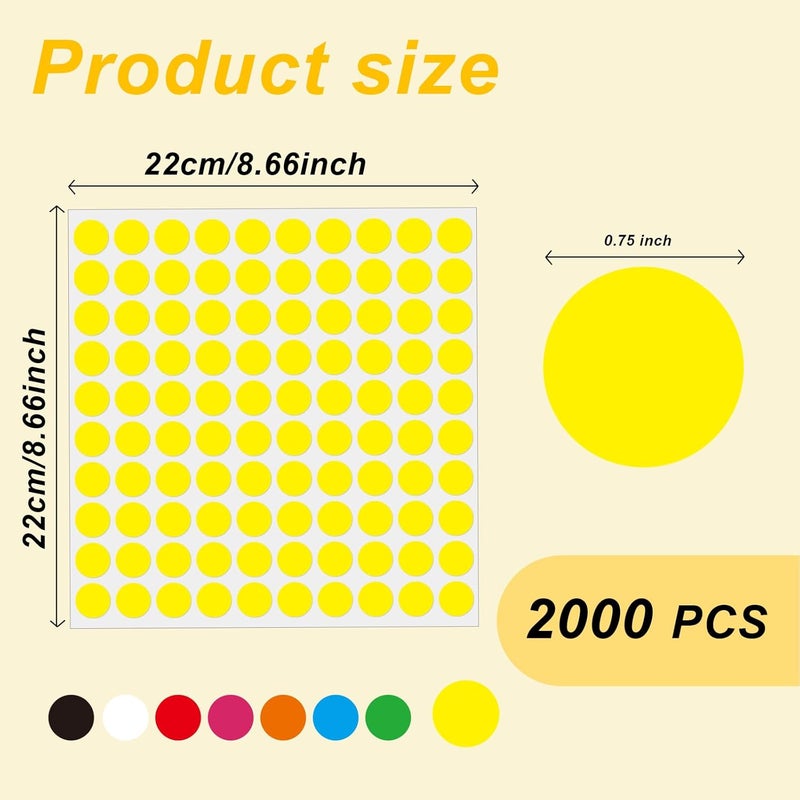 Aurtho 2000 Pcs 3/4" Garage Sale Price Stickers Sheets, Yellow Yard Sale Price Stickers, Round Color Coding Labels, Circle Dot Sticker for Home Decorative, Office, Classroom, Papers Etc - Image 2